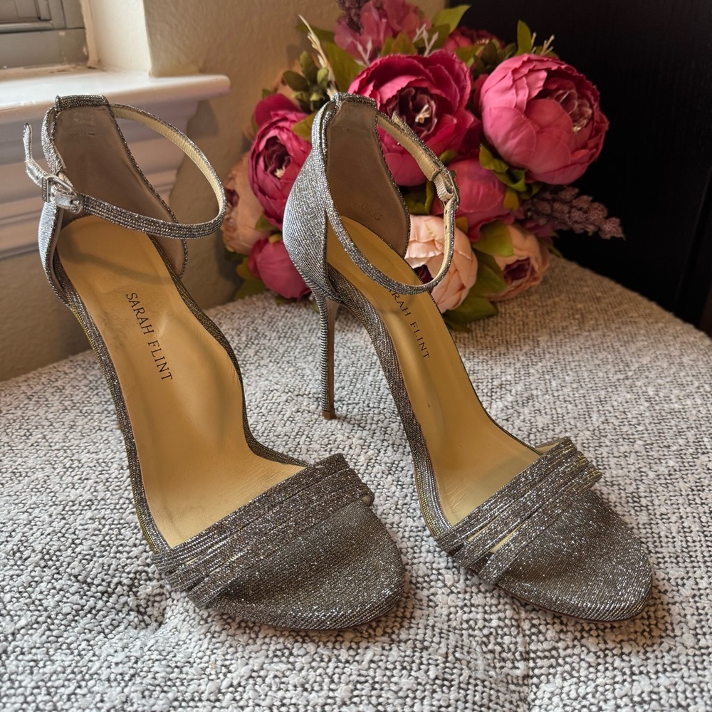 Sarah Flint Perfect Sandal 100 Gunmetal Lame Size 39